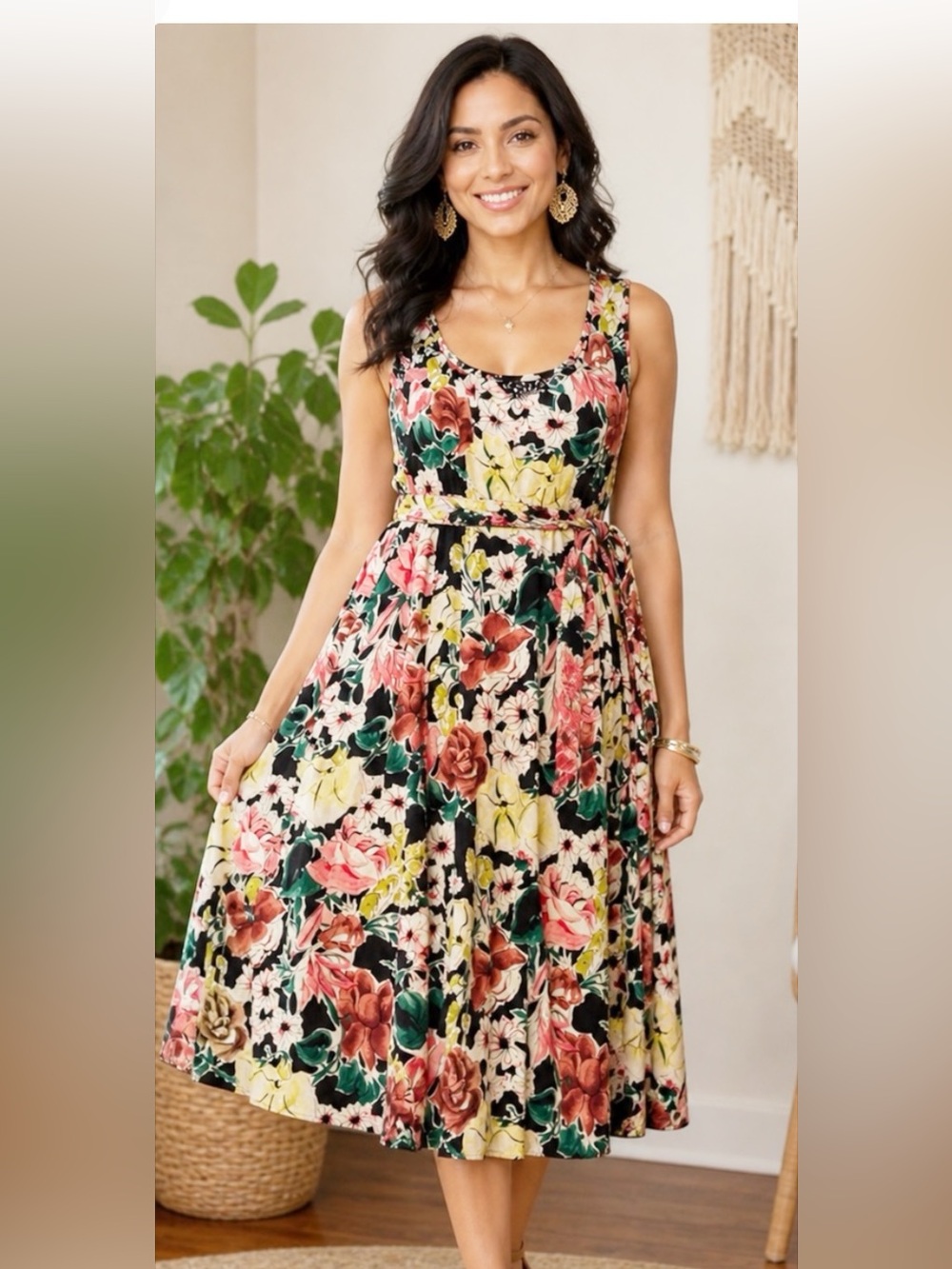 Cabi Reversible Floral Fit & Flare Midi Dress Size M